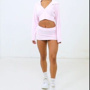 PrettyLittleThing PLT Baby Pink Low Rise Velour Micro Mini Skirt Y2K Bratz fairy